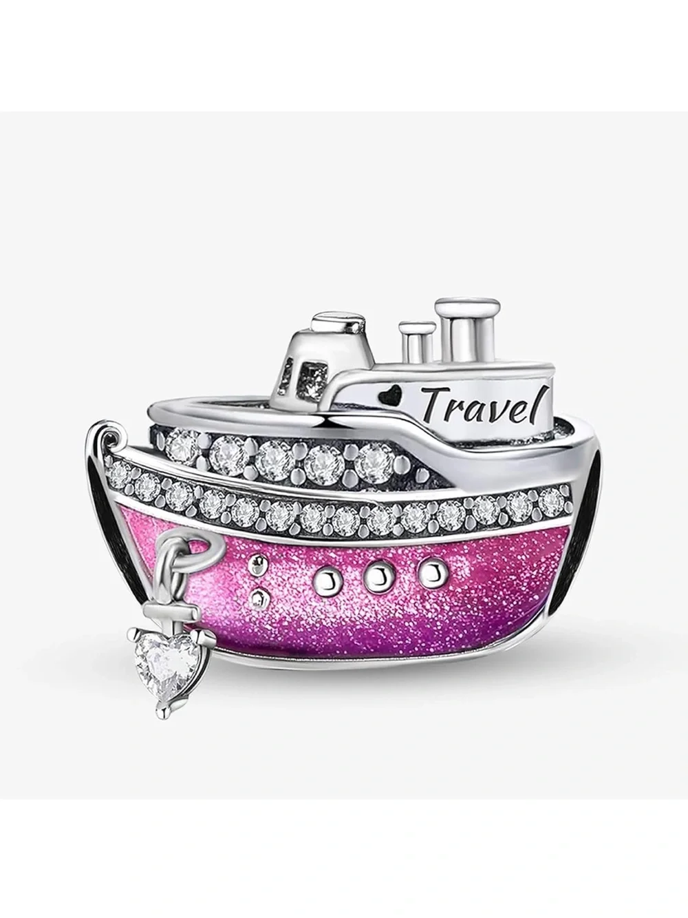 Pink Cruise Ship Travel Charm Rhinestone Vacation Nautical Jewelry